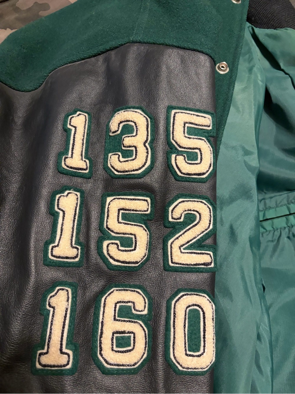 Dark Green & Black Varsity Letterman Jacket with Contrast Sleeves - Picture 3 of 6